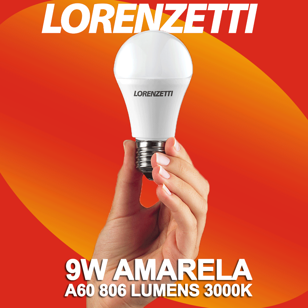 LAMPADA DE LED LORENZETTI A60  9W 806 LUMENS 3000K (AMARELA)