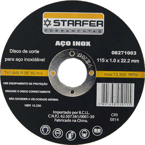 DISCO CORTE STARFER INOX 115 X 1,0 X 22,2